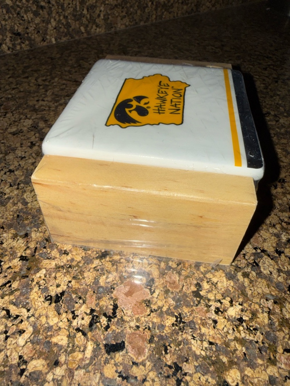 Iowa Hawkeye Nation Ceramic Coaster Set with Wood Holder - Black & Gold - Picture 3 of 5